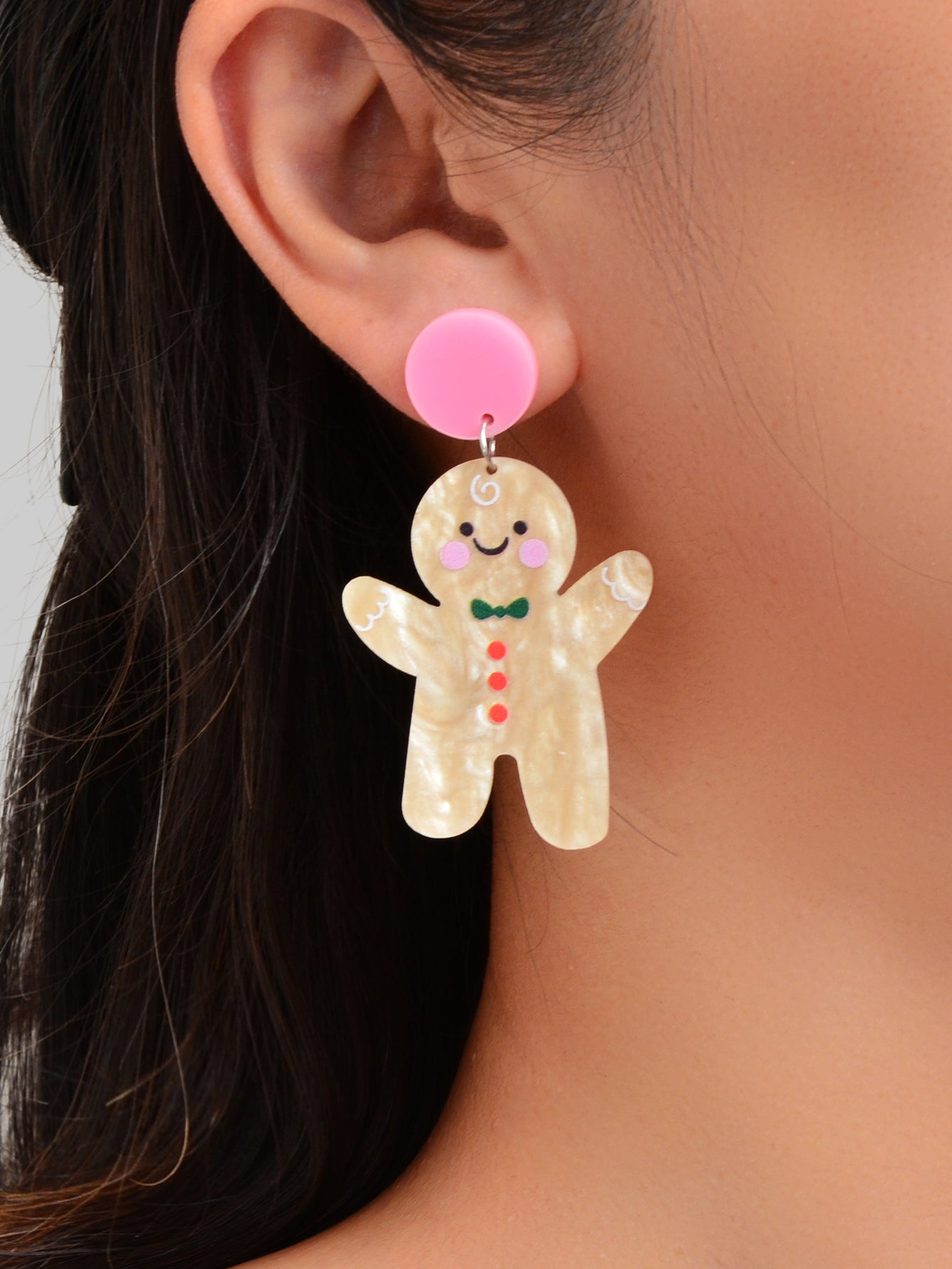 Lovely Acrylic Gingerbread Man Dangle Earrings Girl Christmas Festival Jewellery-0