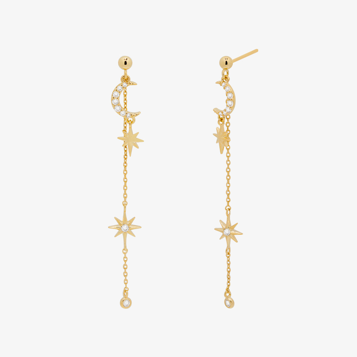 Cubic Moon Drop Chain Earrings-0