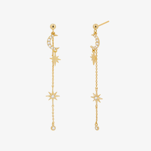 Cubic Moon Drop Chain Earrings-0