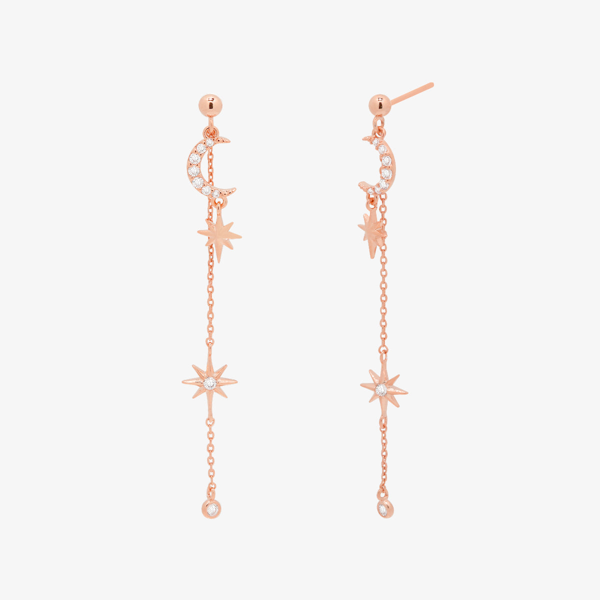 Cubic Moon Drop Chain Earrings-5
