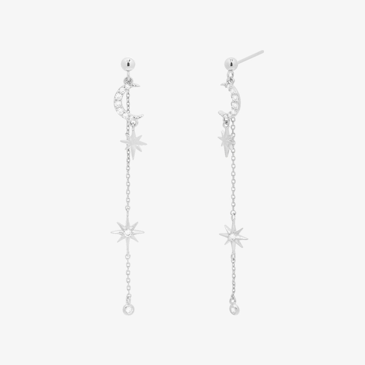 Cubic Moon Drop Chain Earrings-4